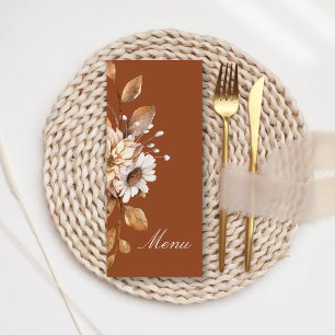 Elegant Modern Terracotta Floral Boho Fall Wedding Menu