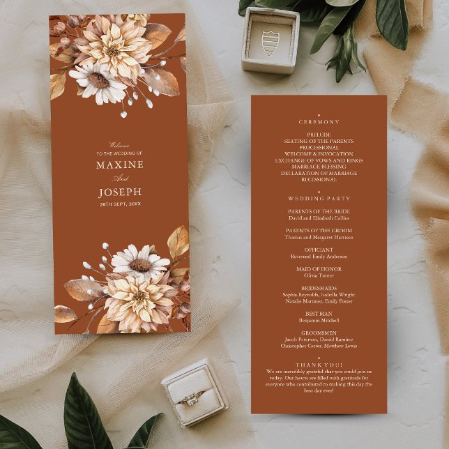 Elegant Modern Terracotta Floral Boho Fall Wedding Program (Terracotta floral wedding programs guide guests with elegance on your special day.)