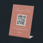 Elegant & modern terracotta Honeymoon fund QR code Pedestal Sign<br><div class="desc">A modern typography and a trendy terracotta color for your wedding stationery: choose this simple and elegant wedding suite. Fully customizable: you can change the background as well as the text color as you like. Replace the QR code with your own to give your guests access to your digital wishing...</div>