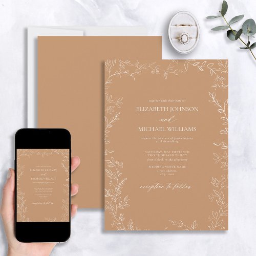 Elegant Modern Terracotta Minimal Leaf Wedding Invitation