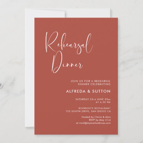 Elegant  modern terracotta Rehearsal dinner Invitation