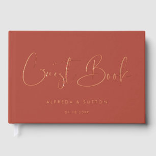 Elegant & Modern Terracotta Rose Gold foil wedding Foil Guest Book