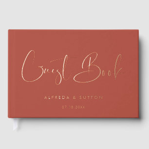 Elegant & Modern Terracotta Rose Gold foil wedding Guest Book