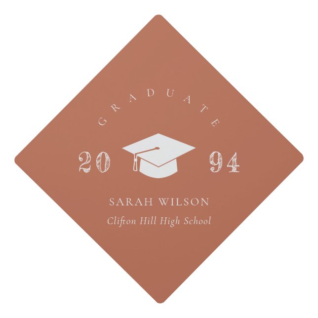 Elegant Modern Terracotta Rust Minimal Simple Graduation Cap Topper (Front)