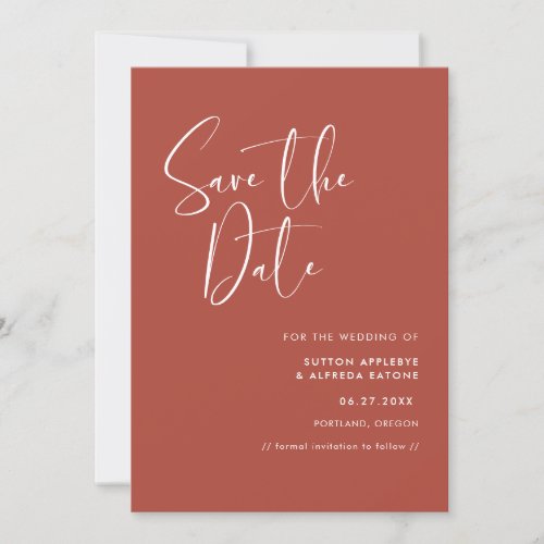 Elegant  modern terracotta Save the Date