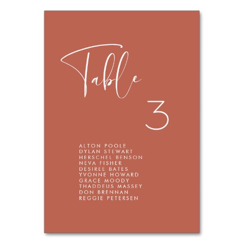 Elegant  modern terracotta seating chart cards