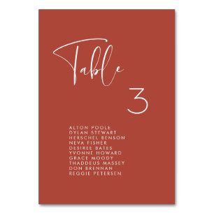 Elegant & modern Terracotta seating chart cards