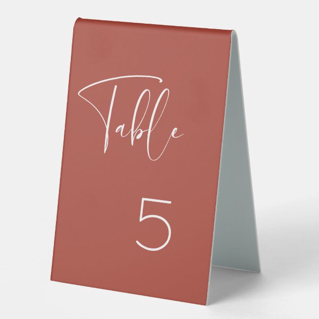 Elegant & modern terracotta Table number Tent (Front)