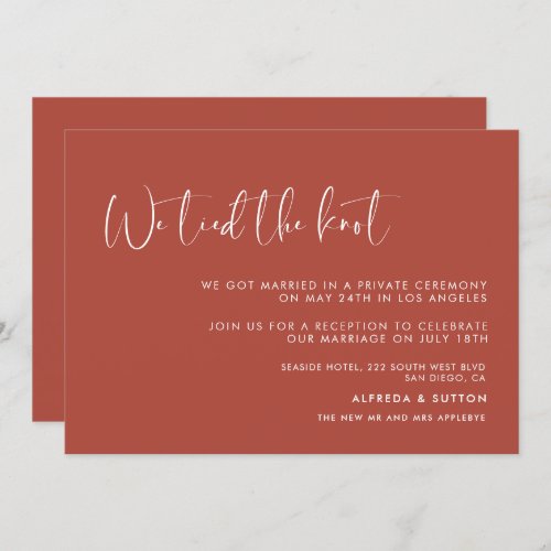 Elegant  modern terracotta We tied the knot card