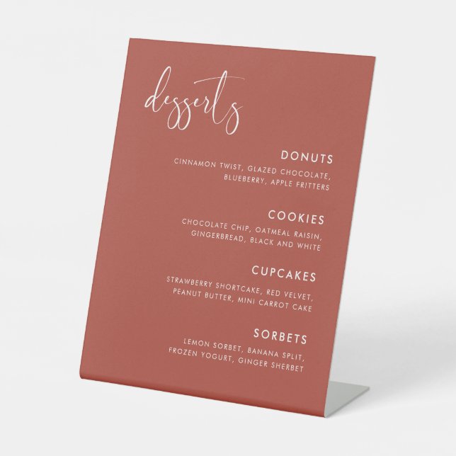 Elegant & Modern Terracotta Wedding Dessert Bar Pedestal Sign (Front)
