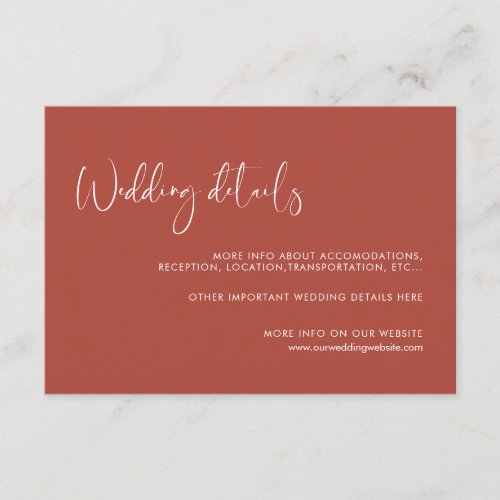 Elegant  modern terracotta wedding details card