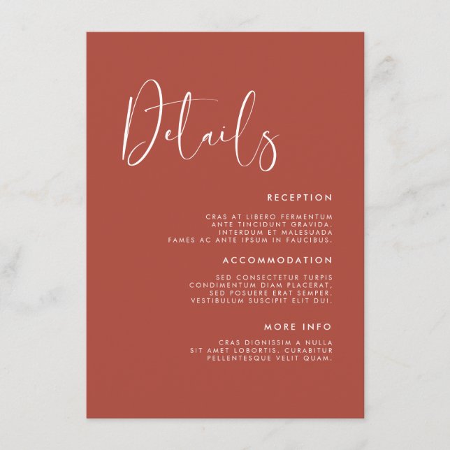 Elegant & modern Terracotta wedding details Enclosure Card (Front)