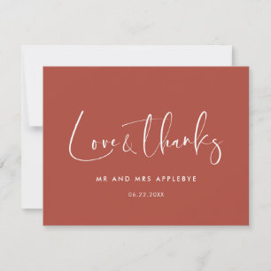 Elegant & modern terracotta wedding Love & thanks Thank You Card