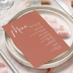 Elegant & modern terracotta wedding menu<br><div class="desc">A modern typography and a trendy terracotta color for your wedding stationery: choose this simple and elegant wedding suite. Fully customizable: you can change the background as well as the text color as you like.</div>