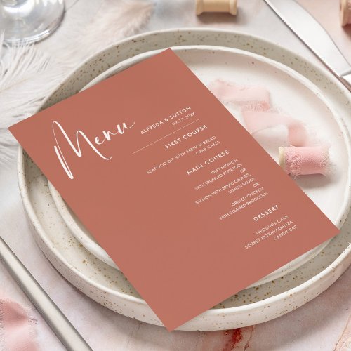 Elegant  modern terracotta wedding menu