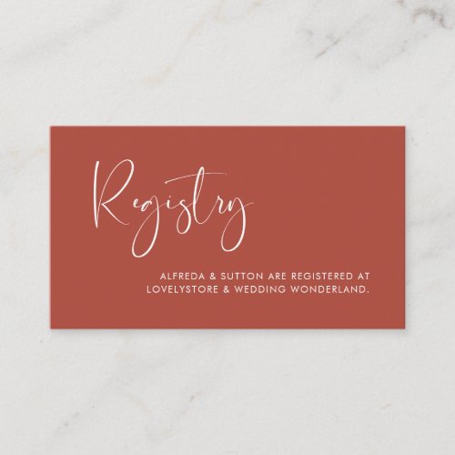 Elegant  modern terracotta wedding registry card