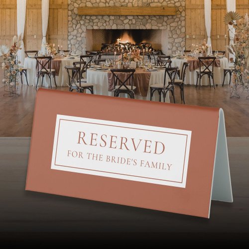 Elegant Modern Terracotta Wedding Reserved Table Tent Sign