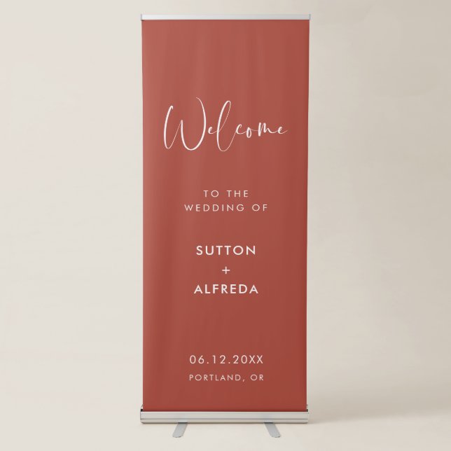 Elegant modern terracotta Welcome to our wedding  Retractable Banner (Front)