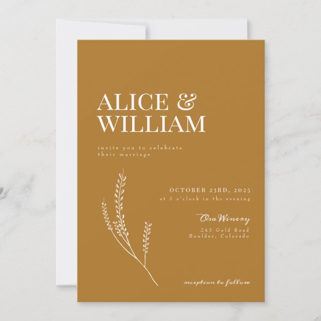 Elegant Modern Terracotta Wheat Wedding Invitation (Front)