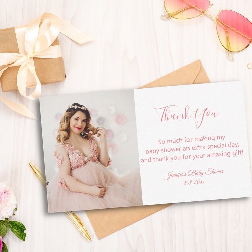 elegant modern thank you baby shower photo  pink note card