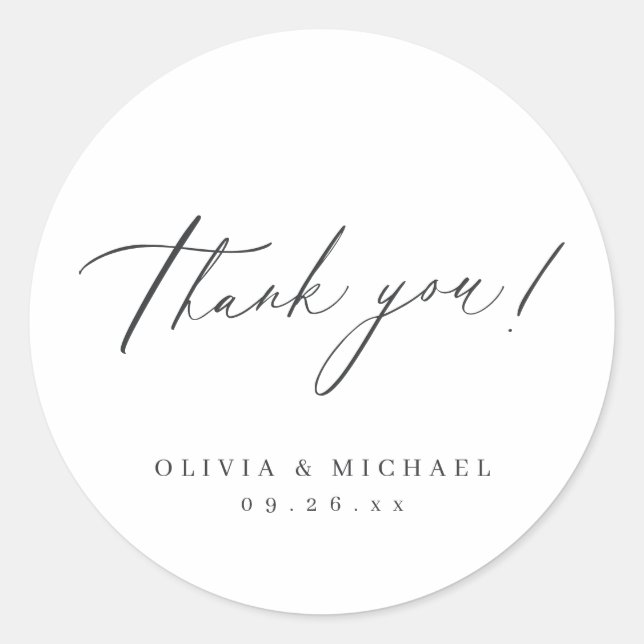 Elegant modern thank you script minimalist wedding classic round sticker (Front)