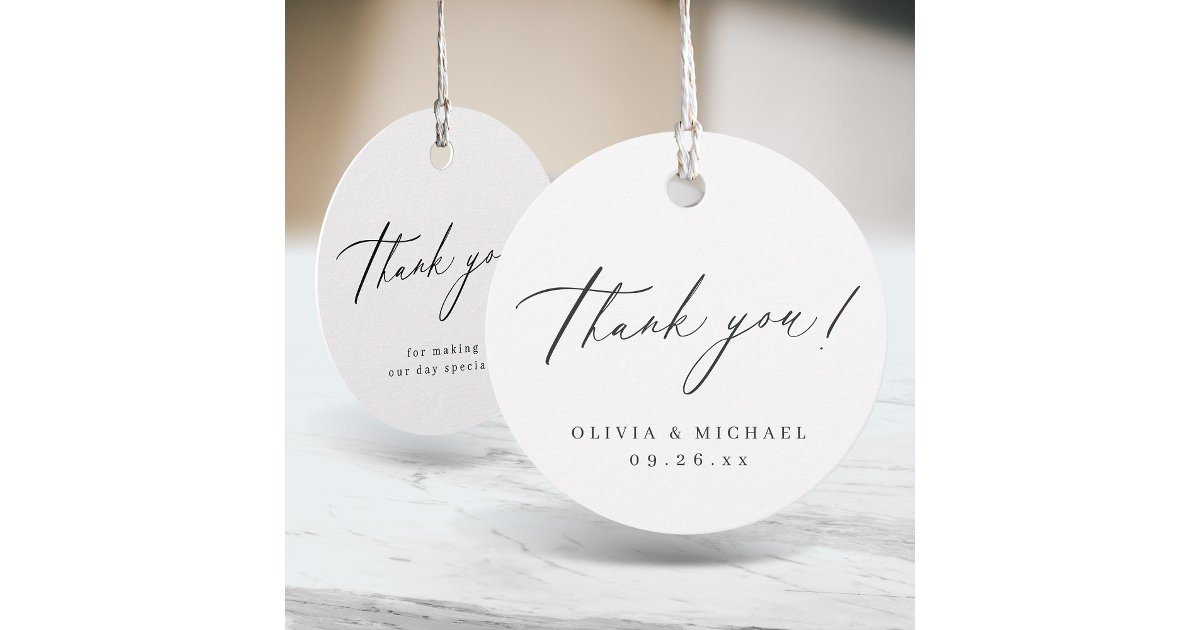 Elegant modern thank you script minimalist wedding favor tags | Zazzle