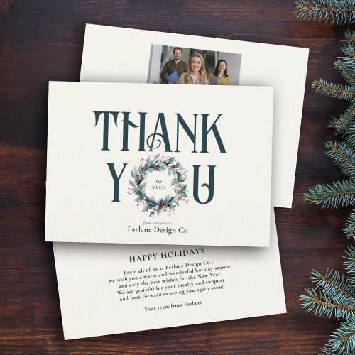 Elegant Modern Thank you Wreath Business Holiday Card