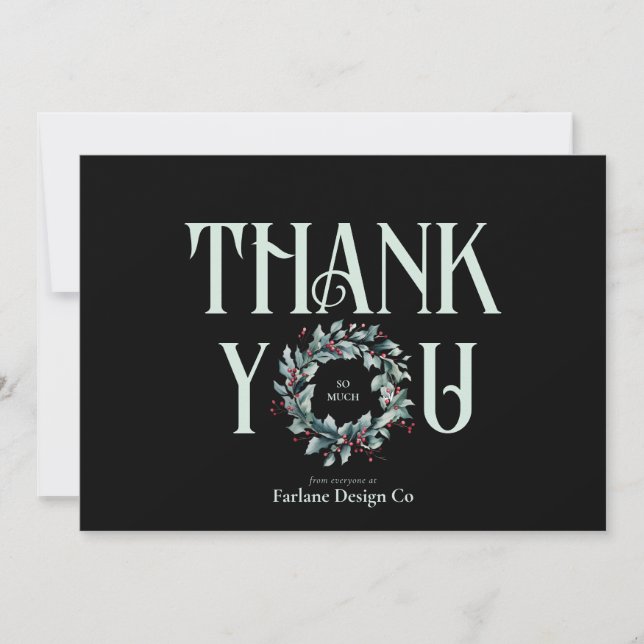 Elegant Modern Thank you Wreath Business Holiday Card (Front)