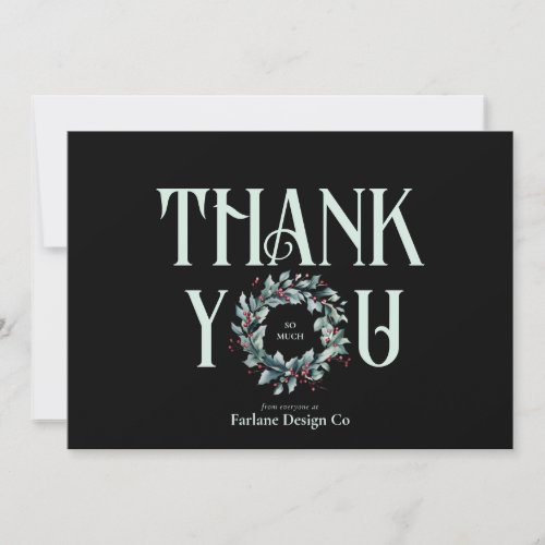 Elegant Modern Thank you Wreath Business Logo Holiday Card