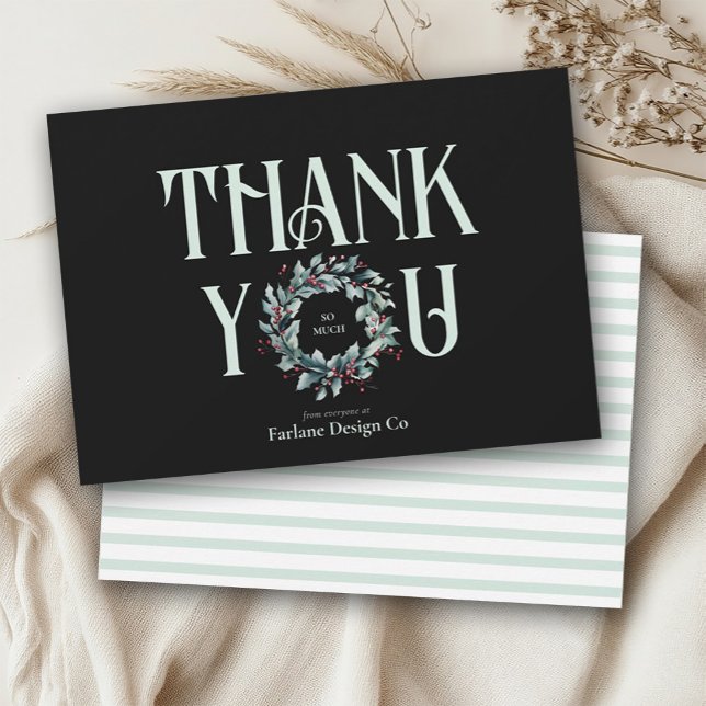 Elegant Modern Thank you Wreath Business Logo Holiday Card (Creator Uploaded)