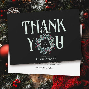 Elegant Modern Thank you Wreath Business Logo Holiday Card