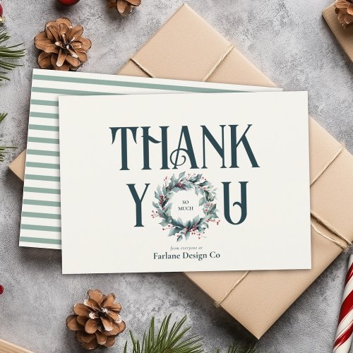 Elegant Modern Thank you Wreath Business Logo Holiday Card