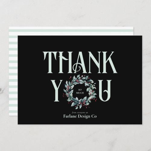 Elegant Modern Thank you Wreath Business Logo Holiday Card