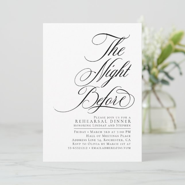 Elegant Modern The Night Before Rehearsal Dinner Invitation (Standing Front)