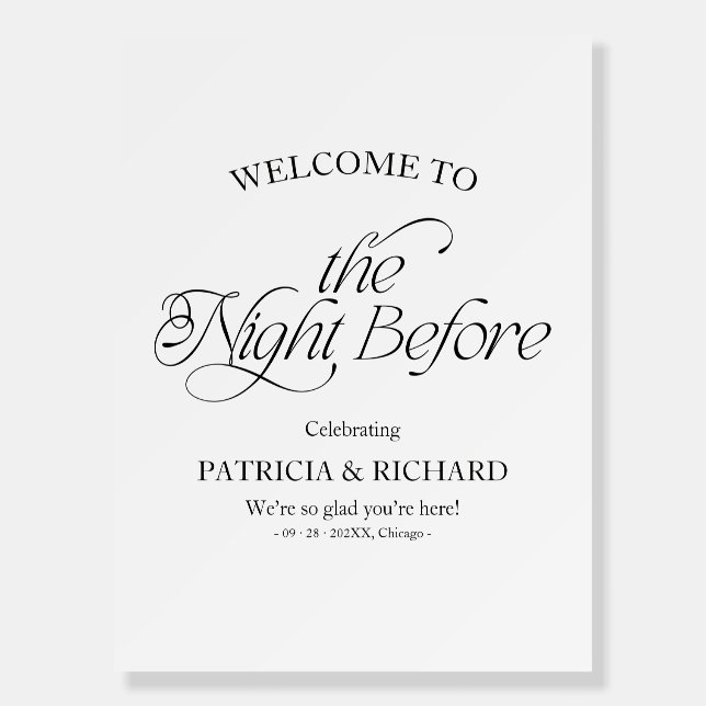 Elegant Modern The Night Before Welcome Sign (Front)