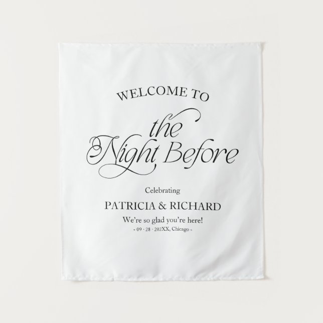 Elegant Modern The Night Before Welcome Sign Tapestry (Front)