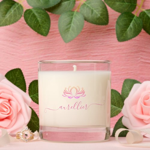 Elegant Modern Therapist Pink Lotus Script Scented Candle