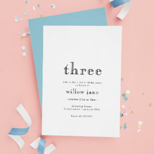 Elegant Modern Three 3rd Birthday Invitation