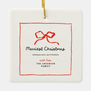 Elegant modern traditional red bow Christmas Ceramic Ornament