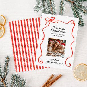Elegant modern traditional red bow Christmas Holiday Card