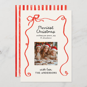Elegant modern traditional red bow Christmas Holiday Card