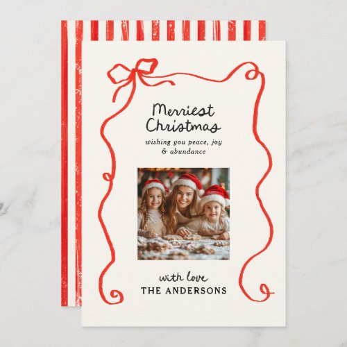 Elegant modern traditional red bow Christmas Holiday Card