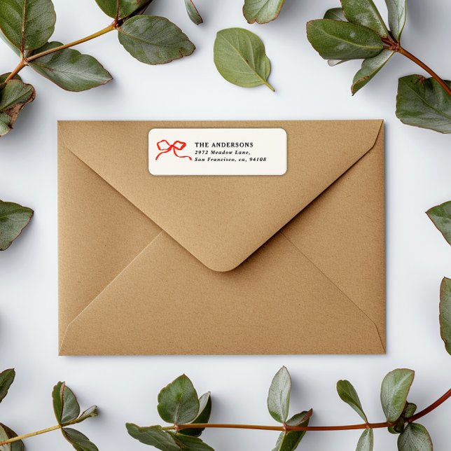 Elegant modern traditional red bow Christmas Label (Creator Uploaded)