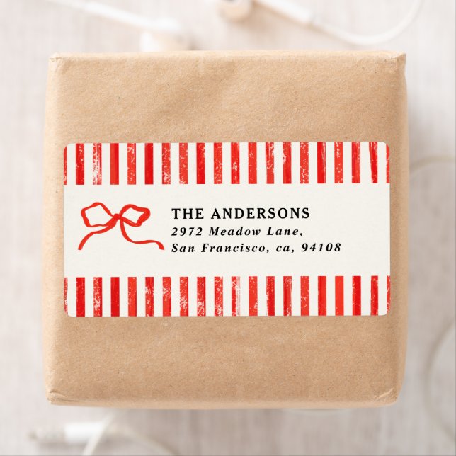 Elegant modern traditional red bow Christmas Label (Insitu)