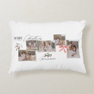 Elegant modern traditional red bow multi photo accent pillow