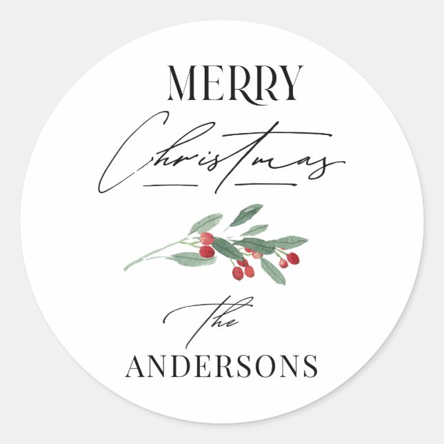 Elegant modern traditional red bow multi photo classic round sticker (Front)