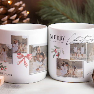 Elegant modern traditional red bow multi photo coffee mug