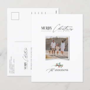 Elegant modern traditional red bow multi photo holiday postcard