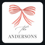 Elegant modern traditional red bow multi photo square sticker<br><div class="desc">Elegant modern traditional red  bow multi script and serif typography Merry Christmas Holiday decor favor sticker.</div>