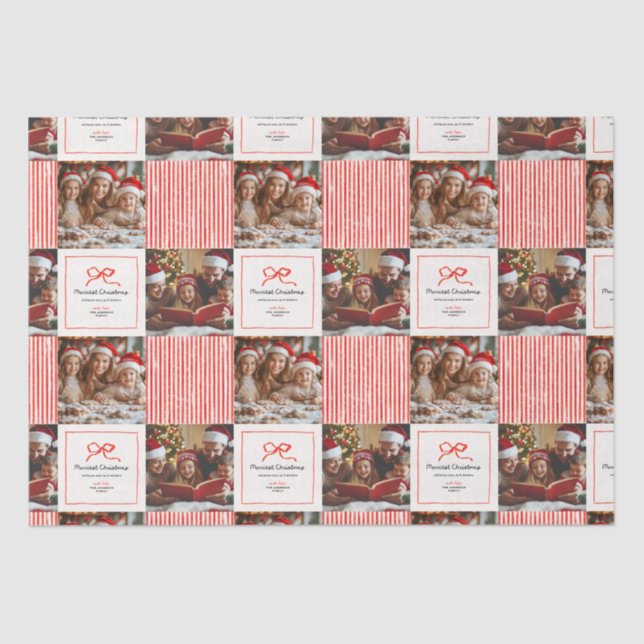 Elegant modern traditional red bow photo Christmas Tissue Paper (Front)